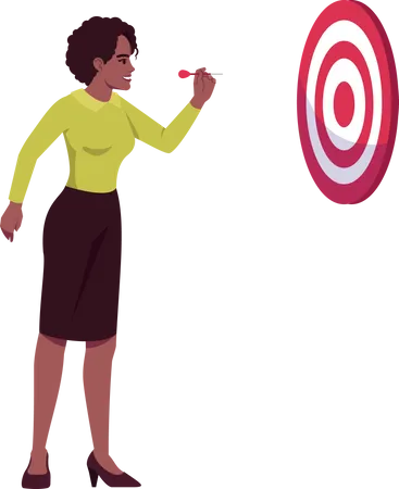 Ambitious Employee Semi Flat RGB Color Vector Illustration Woman Hitting Darts Board Isolated Cartoon Character On White Background Professional Aims And Goals Identification Concept Illustration