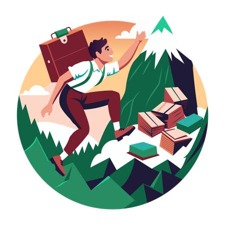 Ambitious person climbing mountain  Illustration