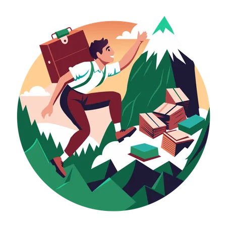 Ambitious person climbing mountain  Illustration