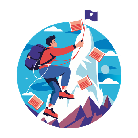 Ambitious person climbing mountain  Illustration