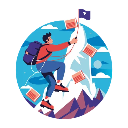 Ambitious person climbing mountain  Illustration