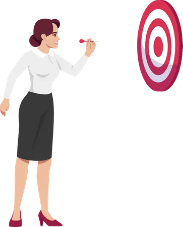 Ambitious Woman Setting Goals Semi Flat RGB Color Vector Illustration Businesswoman Aiming At Darts Board Isolated Cartoon Character On White Background Workers Perfection And Determination Concept Illustration