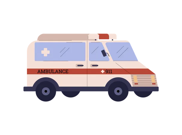 Ambulance Car Medical Van Side View Flat Cartoon Vector Illustration Isolated Resuscitators Or Ambulance Crew Medics Vehicle For Emergency Services Illustration