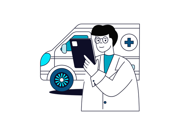 Ambulance doctor with consignment  Illustration