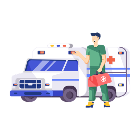 Ambulance Doctor With Emergency Aid  Illustration