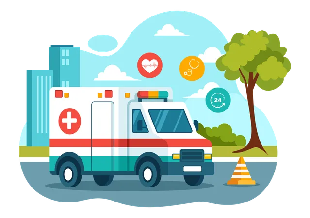 Medical Vehicle Ambulance Car Or Emergency Service Vector Illustration For Pick Up Patient The Injured In An Accident In Flat Cartoon Background Illustration