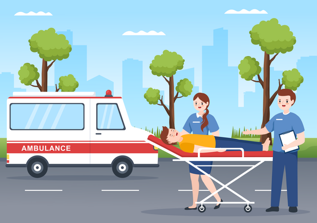 Ambulance for Pick Up Patient the Injured in an Accident  Illustration