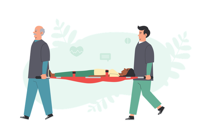Ambulance paramedics carry an injured person  Illustration