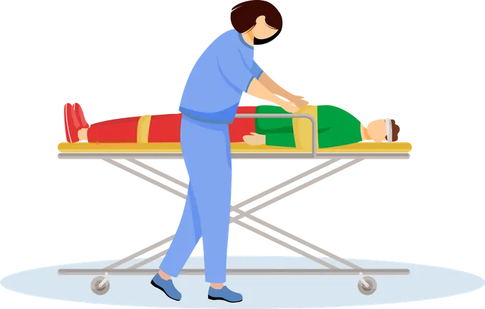 Ambulancier avec patient blessé sur une civière  Illustration