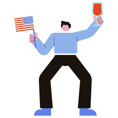 American Boy celebrating Independence Day  Illustration