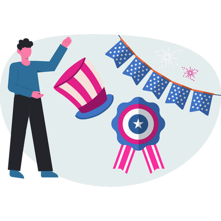 American boy celebrating independence day  Illustration