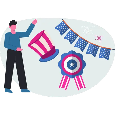 American boy celebrating independence day  Illustration