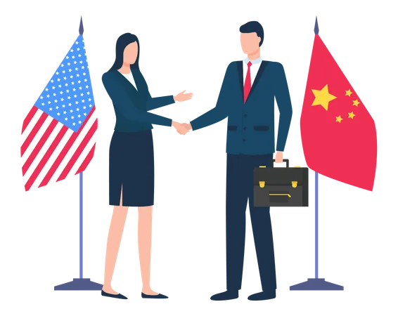 American businesswoman meeting with japanese businessman Illustration