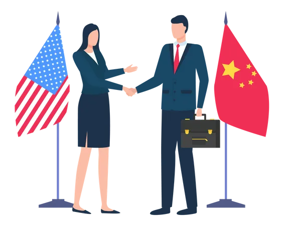 American businesswoman meeting with japanese businessman  Illustration