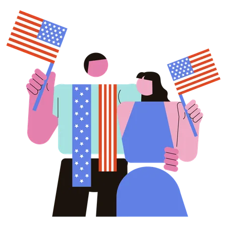 American Couple celebrating Independence Day  Illustration