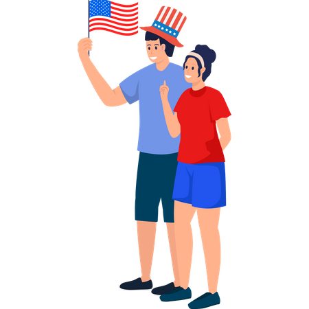 American Couple Holding the Flag  Illustration