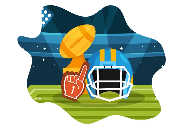American Football Vector Illustration With Ball Athlete Equipment Elements Set In Flat Cartoon Background Templates Illustration