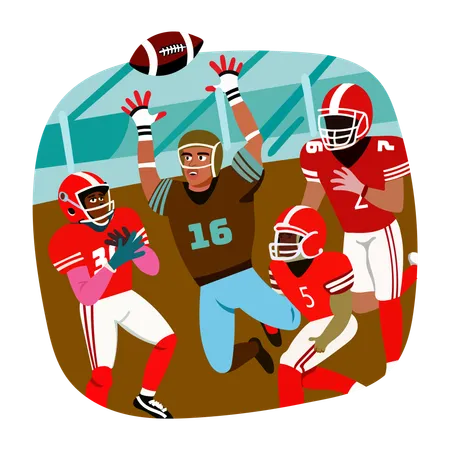 アメリカンフットボールのキャッチボール選手がボールをキャッチする  イラスト