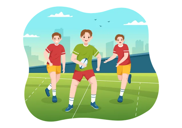 Rugby Player Running Illustration With A Ball In Championship Sport For Web Banner Or Landing Page In Flat Cartoon Hand Drawn Templates Illustration