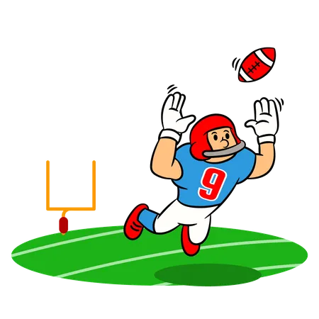 Vector Cartoon Of American Football Player In Action Illustration