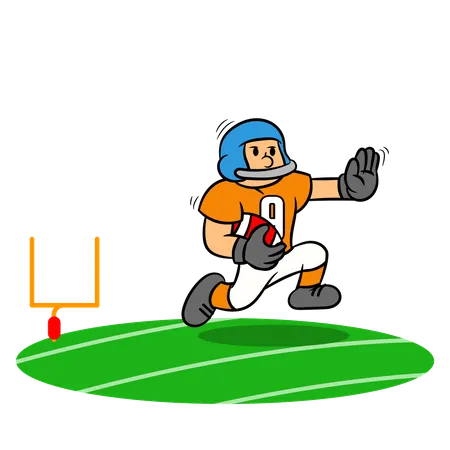 Vector Cartoon Of American Football Player In Action Illustration