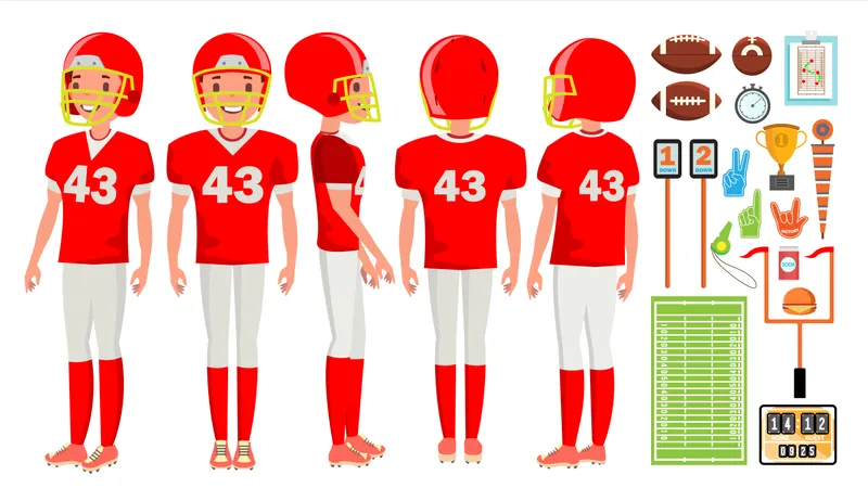 American Football Player Male Vector. Recreation Game. Challenge Banner. Isolated Flat Cartoon Character Illustration Illustration
