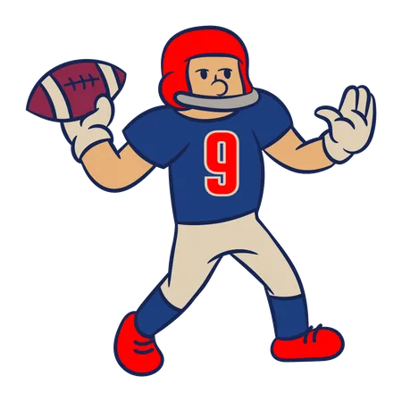 Vector Cartoon Vintage Character Collection Of American Football Player Illustration