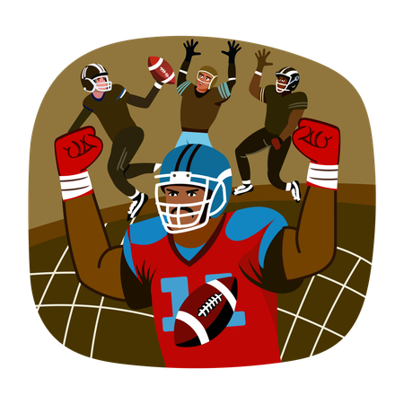 試合中のアメリカンフットボール選手  イラスト