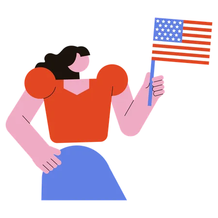 American Girl celebrating Independence Day  Illustration