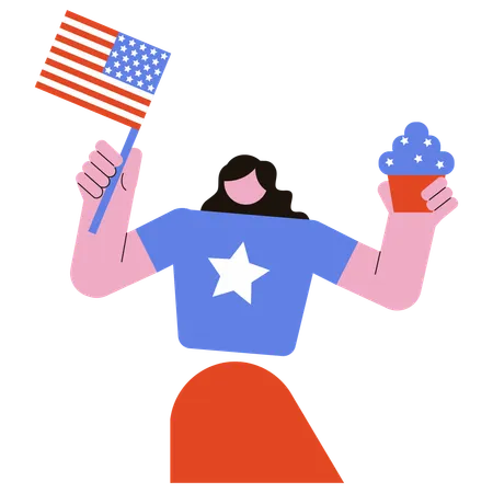 American Girl celebrating Independence Day  Illustration