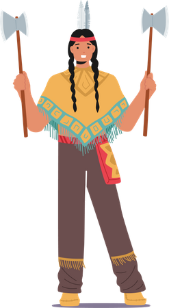 American Indigenous Warrior with Axes Illustration