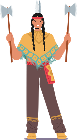 American Indigenous Warrior with Axes  Illustration