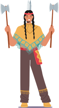 American Indigenous Warrior with Axes  イラスト