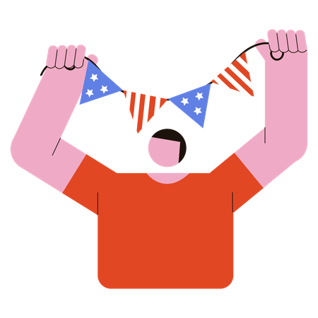 American man decorating garlands for Independence Day  Illustration