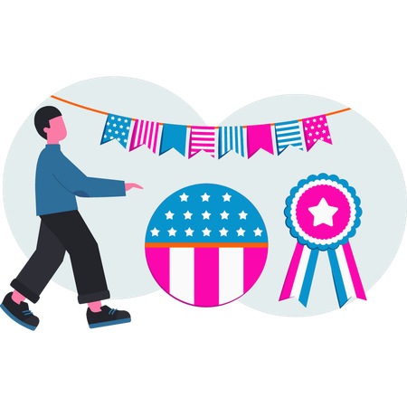 American man decorating garlands for independence day  Illustration