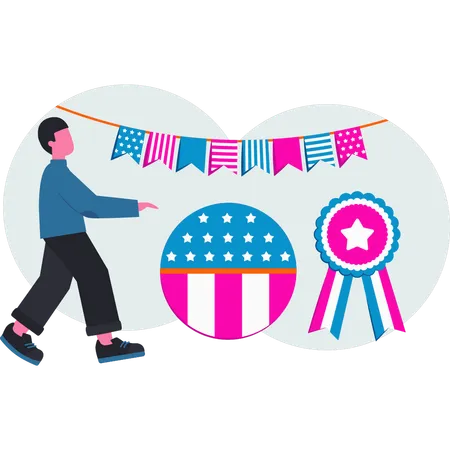 American man decorating garlands for independence day  Illustration