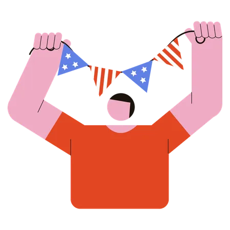 American man decorating garlands for Independence Day  Illustration