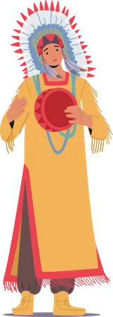 American Shaman in Tribal Dress Illustration
