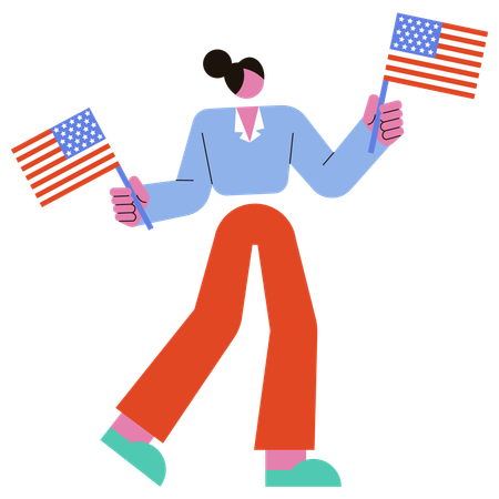 American woman celebrating Independence Day  Illustration