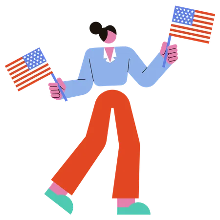 American woman celebrating Independence Day  Illustration