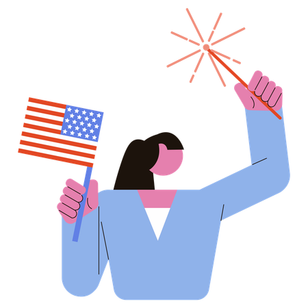 American woman celebrating Independence Day  Illustration