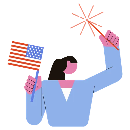 American woman celebrating Independence Day  Illustration