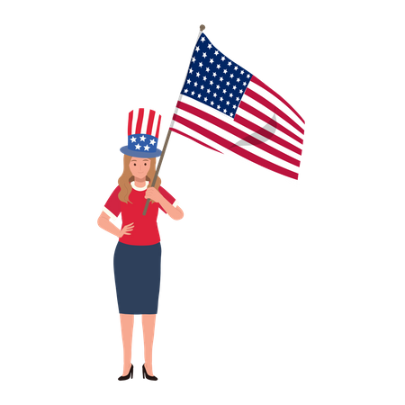 American woman holding american flag to celebrate  Illustration