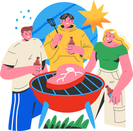 Un ami profite d'un barbecue  Illustration