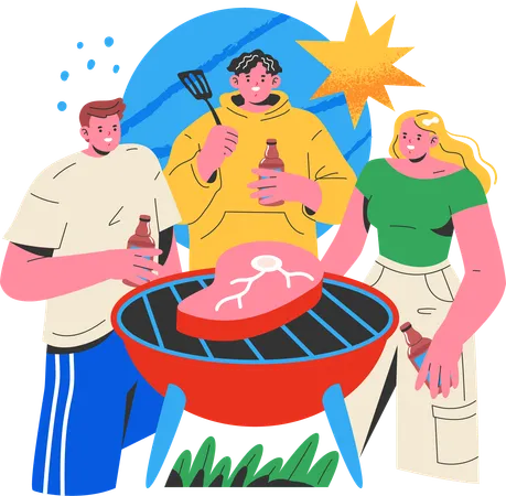 Un ami profite d'un barbecue  Illustration