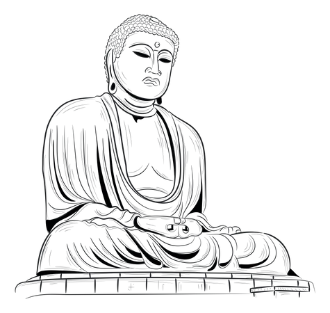 Coloque Suas Maos Nesta Ilustracao Desenhada A Mao De Amida Buda Ilustração