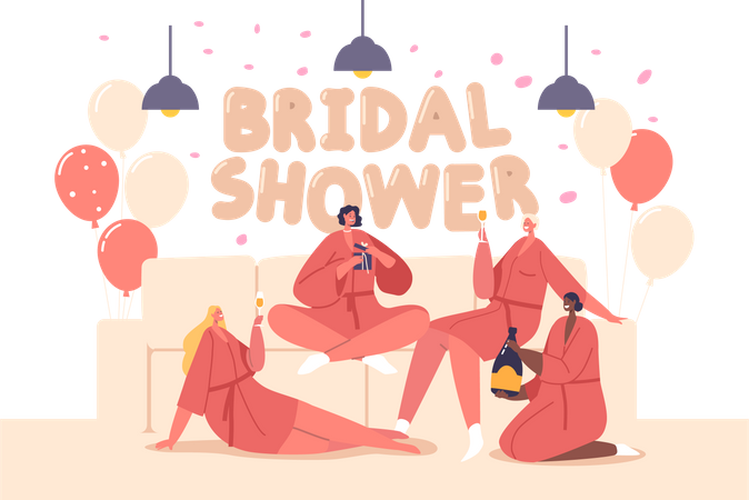 Des amies célèbrent la douche nuptiale  Illustration