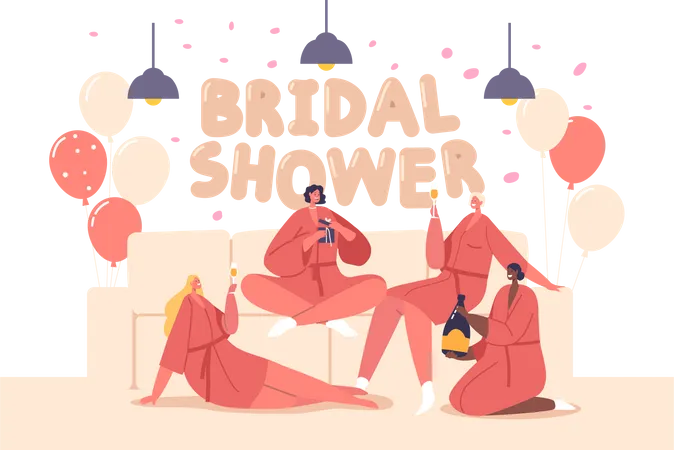 Des amies célèbrent la douche nuptiale  Illustration