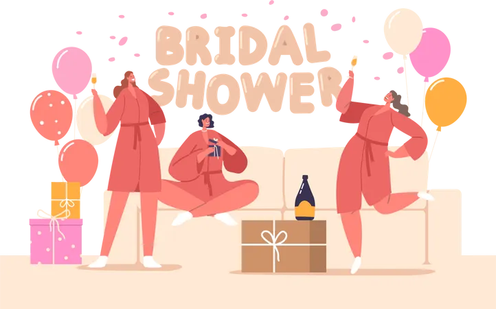 Des amies célèbrent la douche nuptiale  Illustration