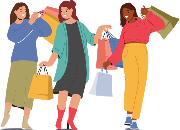 Amies faisant du shopping ensemble  Illustration